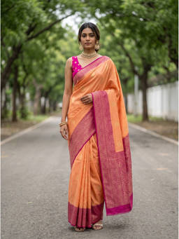 Mimosa - Women's Peach Crepe Mysore Silk Saree