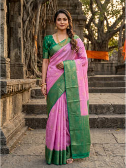 Mimosa - Women's Pink Crepe Mysore Silk Saree