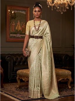 Mimosa - Women's Olive Art Silk Kanjivaram Saree