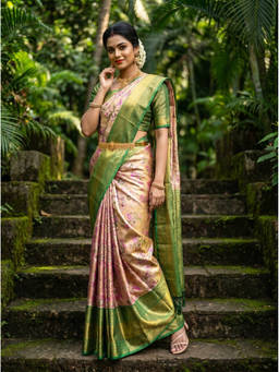 Mimosa - Women's Beige Art Silk Kanjivaram Saree