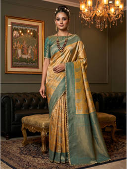 Mimosa - Women's Gold Art Silk Kanjivaram Saree