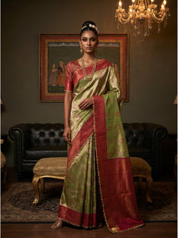 Mimosa - Women's Olive Art Silk Kanjivaram Saree