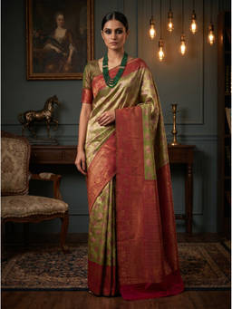 Mimosa - Women's Olive Art Silk Kanjivaram Saree