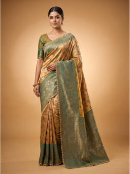 Mimosa - Women's Gold Art Silk Kanjivaram Saree