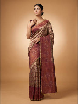 Mimosa - Women's Beige Art Silk Kanjivaram Saree