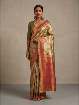 Mimosa - Women's Olive Art Silk Kanjivaram Saree