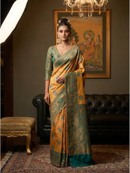 Mimosa - Women's Gold Art Silk Kanjivaram Saree