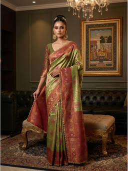 Mimosa - Women's Olive Art Silk Kanjivaram Saree