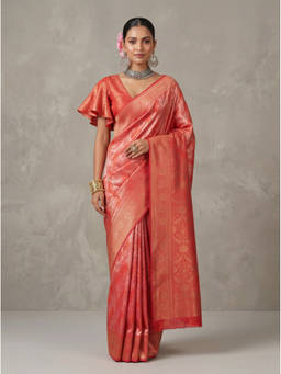 Mimosa - Women's Coral Art Silk Kanjivaram Saree