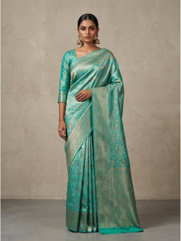 Mimosa - Women's Turquoise Art Silk Kanjivaram Saree