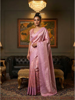 Mimosa - Women's Pink Art Silk Kanjivaram Saree