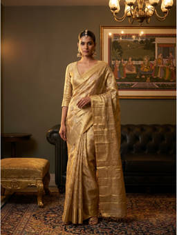 Mimosa - Women's Gold Art Silk Kanjivaram Saree