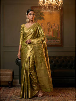 Mimosa - Women's Olive Art Silk Kanjivaram Saree