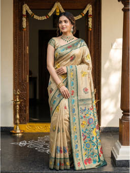 Mimosa - Women's Beige Art Silk Paithani Saree