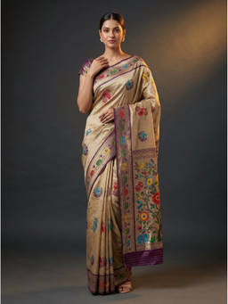 Mimosa - Women's Beige Art Silk Paithani Saree