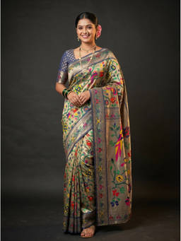 Mimosa - Women's Navy Blue Art Silk Paithani Saree