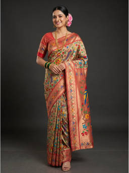 Mimosa - Women's Red Art Silk Paithani Saree