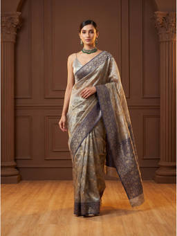 Mimosa - Women's Navy Blue Art Silk Banarasi Saree