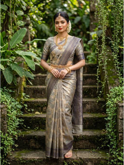 Mimosa - Women's Grey Art Silk Banarasi Saree