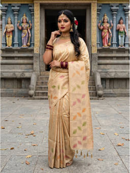 Mimosa - Women's Beige Art Silk Banarasi Saree