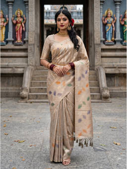 Mimosa - Women's Half Beige Art Silk Banarasi Saree