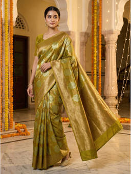 Mimosa - Olive Women's Art Silk Woven with Zari Tissue Saree