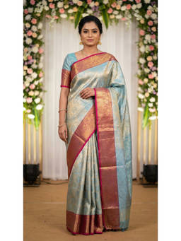 Mimosa - Women's Turquoise Art Silk Woven with Zari Tissue Daily Wear Saree