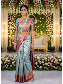 Mimosa - Women's Turquoise Art Silk Woven with Zari Tissue Fashionable Saree