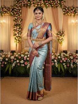Mimosa - Women's Turquoise Art Silk Woven with Zari Tissue Elegant Saree