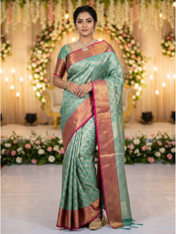 Mimosa - Women's Green Art Silk Woven with Zari Tissue Festive Saree