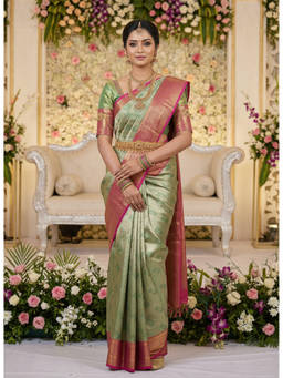Mimosa - Women's Green Art Silk Woven with Zari Tissue Traditional Saree