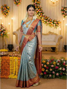 Mimosa - Women's Turquoise Art Silk Woven with Zari Tissue Stylish Saree