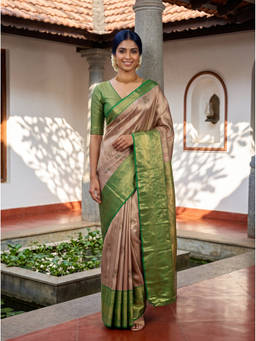 Mimosa - Women's Beige Art Silk Kanjivaram Trendy Saree
