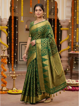 Mimosa - Women's Green Art Silk Woven with Zari Tissue Premium Saree