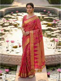 Mimosa - Women's Pink Art Silk Woven with Zari Tissue Traditional Saree