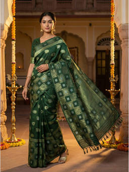 Mimosa - Green Women's Chiffon Woven with Zari Tissue Saree