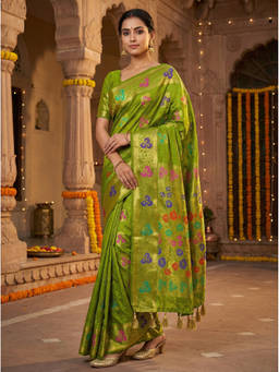 Mimosa - Women's Green Art Silk Woven with Zari Tissue Statement Saree