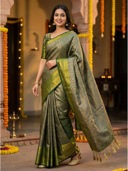 Mimosa - Women's Green Art Silk Woven with Zari Tissue Refined Saree