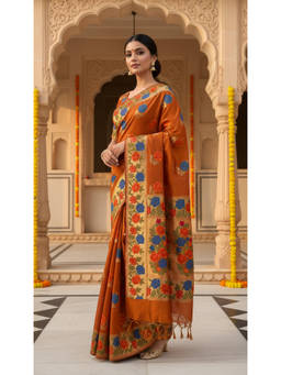 Mimosa - Women's Mustard Raw Silk Woven with Zari Tissue Trendy Saree