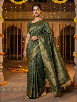 Mimosa - Women's Green Raw Silk Woven with Zari Tissue Elegant Saree
