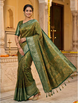 Mimosa - Women's Green Art Silk Woven with Zari Tissue Sophisticated Saree