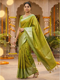 Mimosa - Women's Olive Art Silk Woven with Zari Tissue Saree