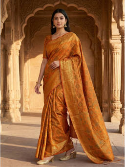 Mimosa - Women's Mustard Raw Silk Woven with Zari Tissue Elegant Saree