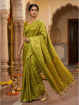 Mimosa - Women's Green Art Silk Woven with Zari Tissue Lovely Saree