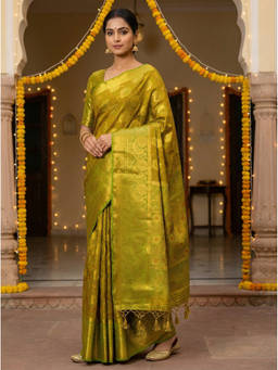 Mimosa - Women's Green Art Silk Woven with Zari Tissue Everyday Saree