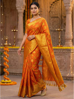 Mimosa - Women's Orange Art Silk Woven with Zari Tissue Elegant Saree