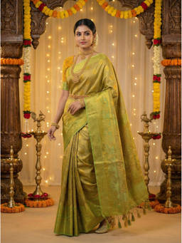 Mimosa - Women's Green Art Silk Woven with Zari Tissue Charming Saree