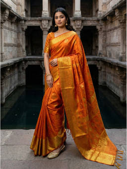 Mimosa - Women's Mustard Art Silk Woven with Zari Tissue Elegant Saree