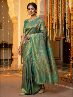 Mimosa - Women's Blue Art Silk Woven with Zari Tissue Modern Saree