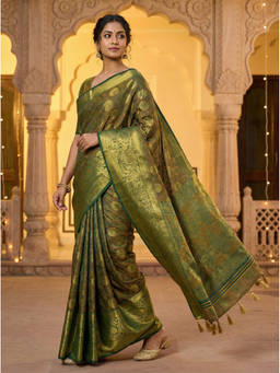 Mimosa - Women's Green Art Silk Woven with Zari Tissue Elegant Festive Saree